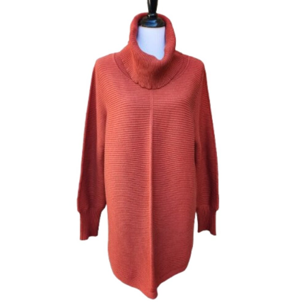 RED Plus Burnt Orange Cowl Neck Sweater Rib-Knit Center Seam Solid